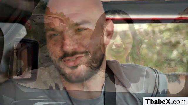 Asian TS Ember Fiera gets naughty after hitching a ride