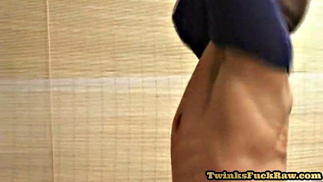 Handsome twink gives rimjob to BF