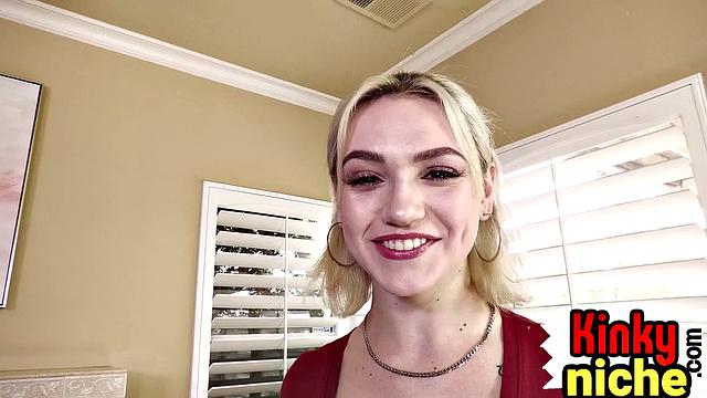 Busty redhead in stockings got fucked in her hairy pussy