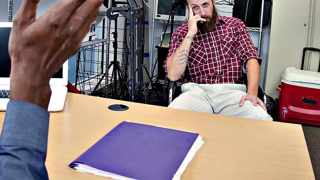 IR tattooed bottom assfucked in office by Black