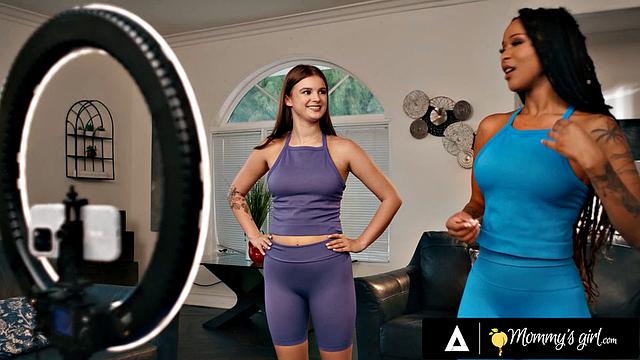 MOMMY'S GIRL - MILF Cali Sweets & Stepdaughter Sky Wonderland Swap Workout For Lesbian Fuck