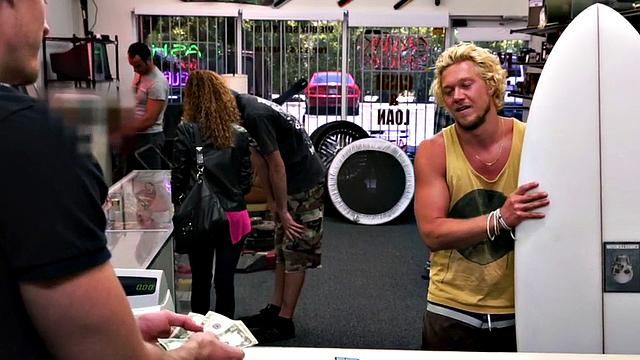 Amateur gaypawn 3some in pawn shop office after cum