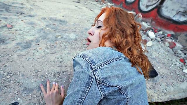 Redhead amateur babe picked up and fucked outdoors in POV