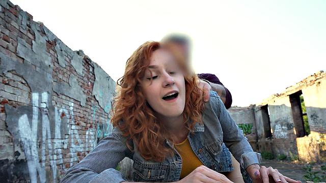 Redhead amateur babe picked up and fucked outdoors in POV