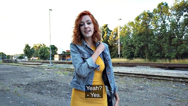 Redhead amateur babe picked up and fucked outdoors in POV