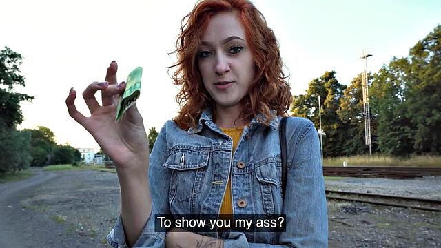 Redhead amateur babe picked up and fucked outdoors in POV