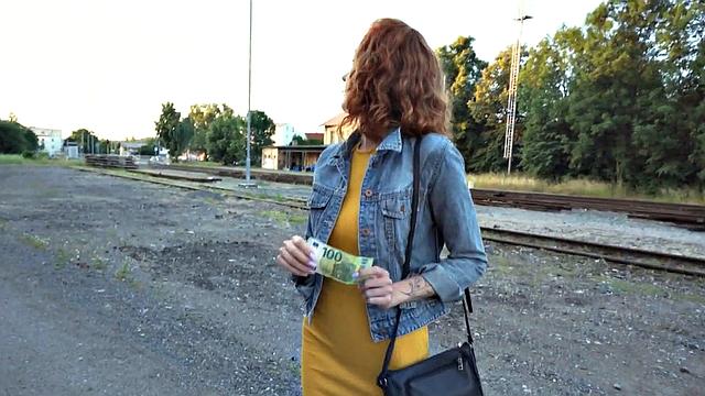 Redhead amateur babe picked up and fucked outdoors in POV