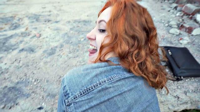 Redhead amateur babe picked up and fucked outdoors in POV