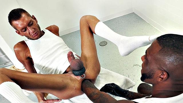 Foot fetish black hunk fists skinny BF n fucks with foot