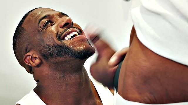 Foot fetish black hunk fists skinny BF n fucks with foot