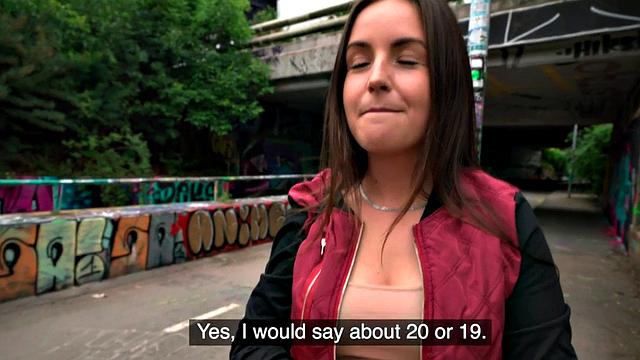 Public outdoor sex for cocksucker busty brunette babe