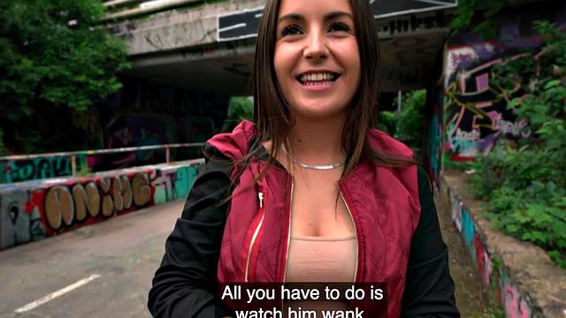 Public outdoor sex for cocksucker busty brunette babe