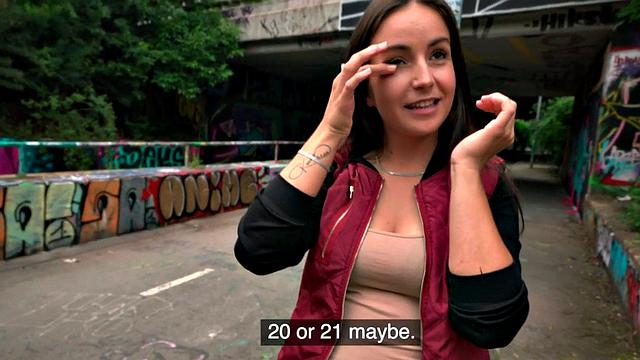 Public outdoor sex for cocksucker busty brunette babe