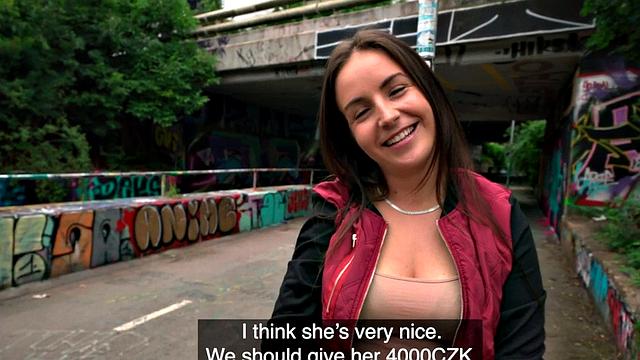 Public outdoor sex for cocksucker busty brunette babe