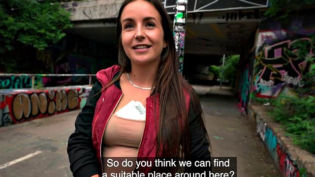 Public outdoor sex for cocksucker busty brunette babe