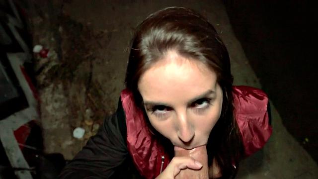 Public outdoor sex for cocksucker busty brunette babe