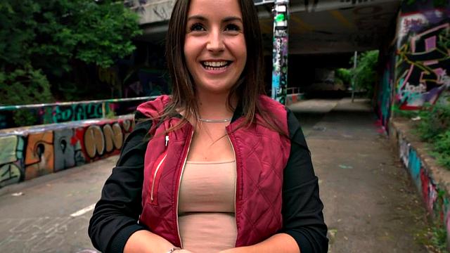 Public outdoor sex for cocksucker busty brunette babe