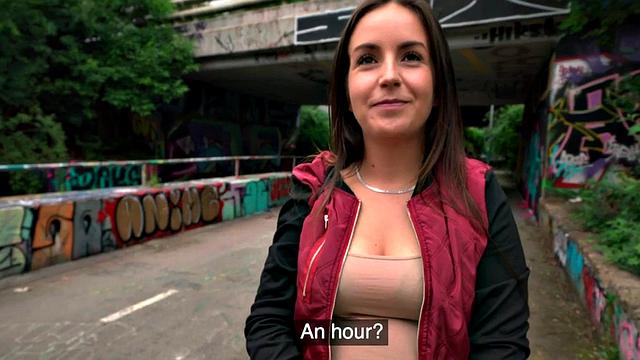 Public outdoor sex for cocksucker busty brunette babe