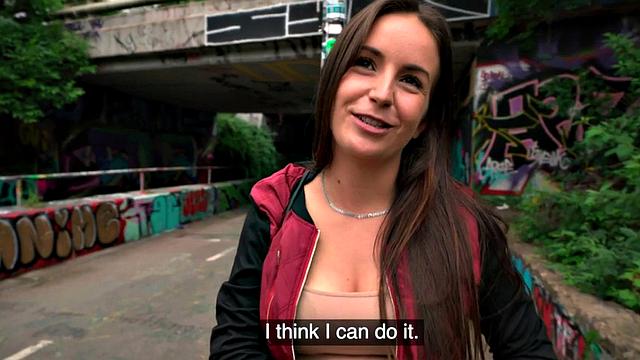 Public outdoor sex for cocksucker busty brunette babe