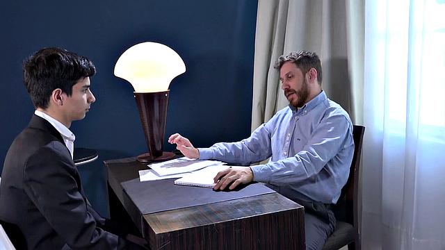 Wanting to win favor from the boss, young Francis is quick to go down on the mature man. The boy is rewarded with a good ass licking, before daddy takes his skinny butt from behind.