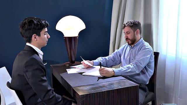 Wanting to win favor from the boss, young Francis is quick to go down on the mature man. The boy is rewarded with a good ass licking, before daddy takes his skinny butt from behind.