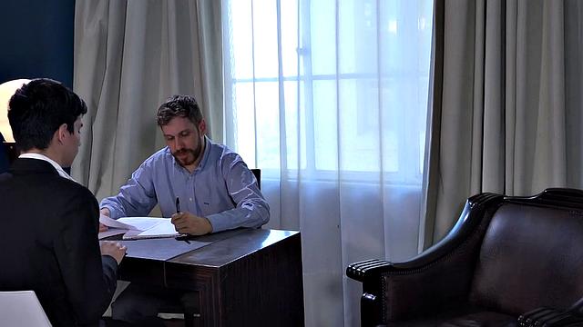 Wanting to win favor from the boss, young Francis is quick to go down on the mature man. The boy is rewarded with a good ass licking, before daddy takes his skinny butt from behind.