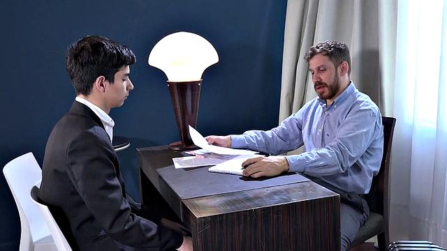 Wanting to win favor from the boss, young Francis is quick to go down on the mature man. The boy is rewarded with a good ass licking, before daddy takes his skinny butt from behind.