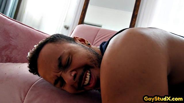 Inked skinny jock doggyfucks busty lover