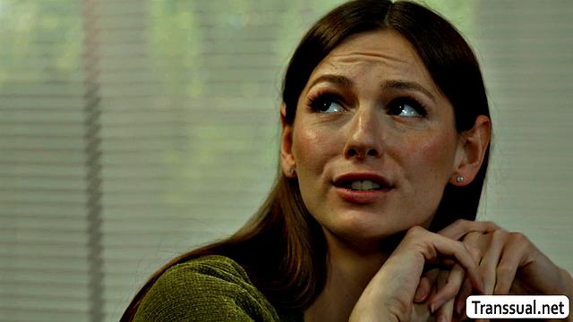 Making out with sexy brunette TS librarian