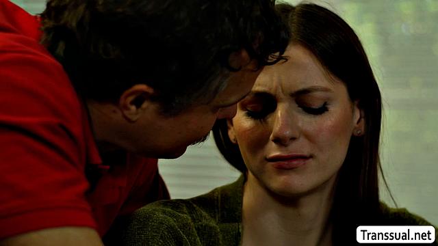 Making out with sexy brunette TS librarian