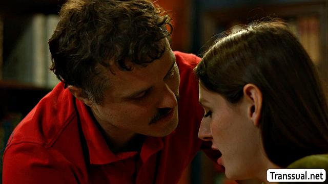 Making out with sexy brunette TS librarian