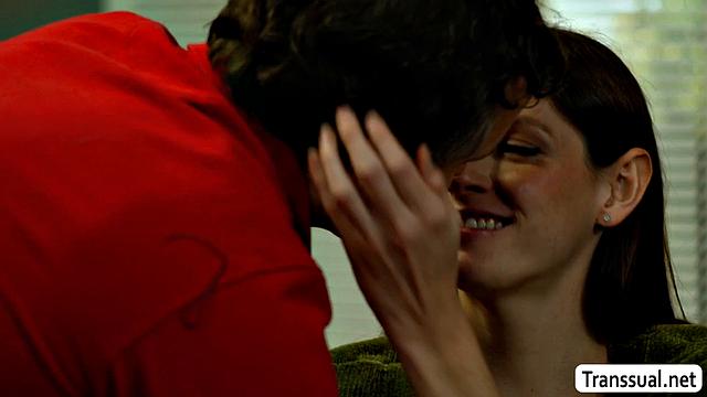 Making out with sexy brunette TS librarian