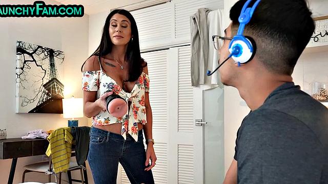 Angry MILF rides stepson