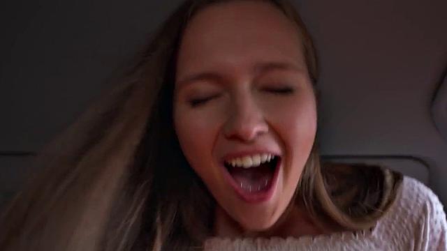 Driving busty babe fucked by tutor in car outdoor