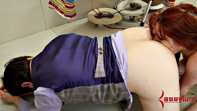 Sexy redhead girl banged deep in her ass