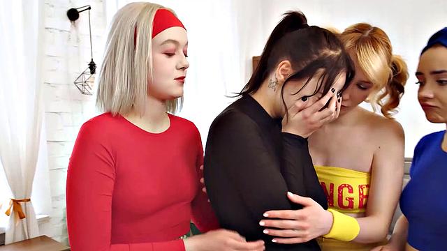 DYKE4K. Crazy group sex is the best way to get first lesbian experience