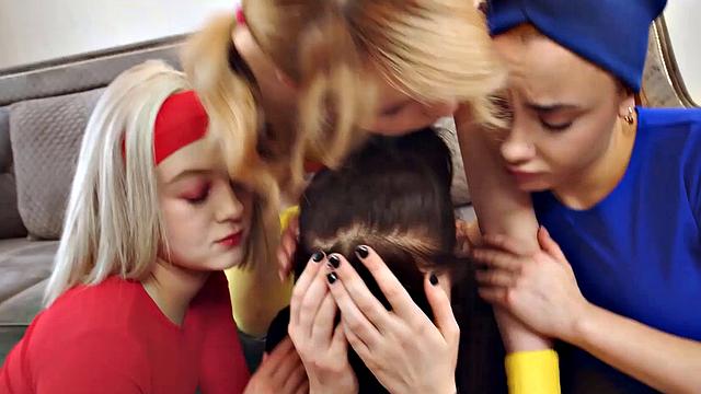 DYKE4K. Crazy group sex is the best way to get first lesbian experience