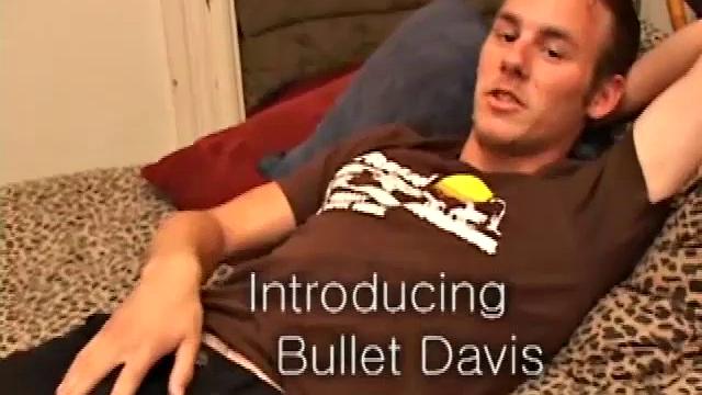 After stripping naked, Bullet gets to work on his stiffening cock. He strokes it long and hard, edging himself. When he can't take it to the edge again, Bullet explodes onto his hairy stomach and then eats his cum.