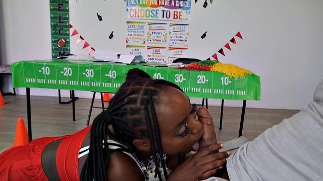 Big booty Ebony cheerleader fucked in front of voyeurs