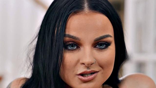 Brunette slut with tattoos gets her wet pussy drilled by a huge white dick