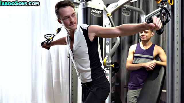 Tiny twink from gym barebacked in threesome