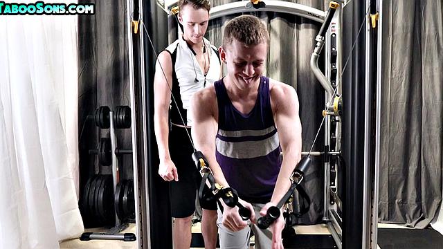 Tiny twink from gym barebacked in threesome