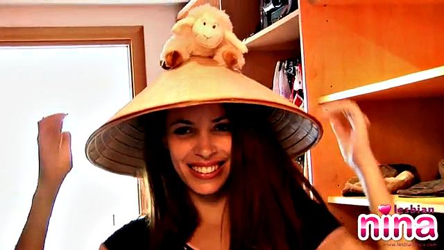 Lesbo Nina strips then gets dressed in the closest