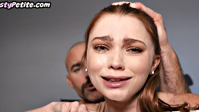 Petite beauty gagging and deepthroating