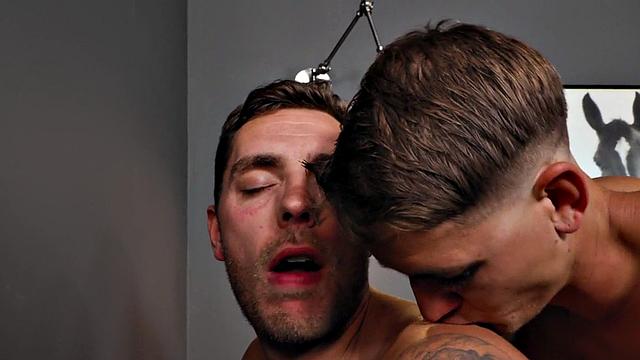 Tattooed bottom stud barebacked by BF after gym