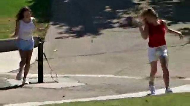 Little April Kisses Her Love Outdoors And Licks Her