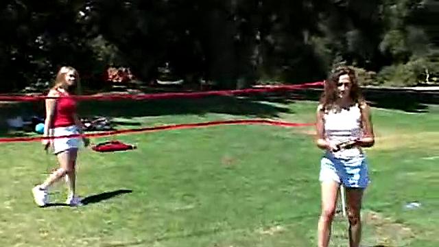 Little April Kisses Her Love Outdoors And Licks Her