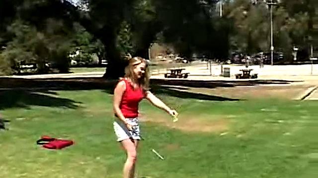 Little April Kisses Her Love Outdoors And Licks Her