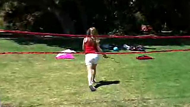 Little April Kisses Her Love Outdoors And Licks Her