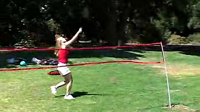 Little April Kisses Her Love Outdoors And Licks Her